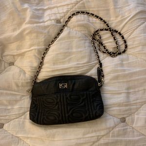 Bebe black leather/gold chain crossbody purse